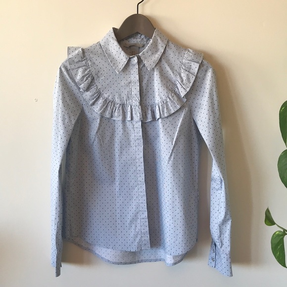 H&M Tops - Blue striped longsleeve polkadot button-down shirt